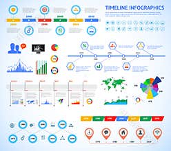 Set of timeline Infographic with diagrams and text. Vector Concept Illustration for business presentation, booklet, web site etc.
