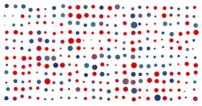 Festive Polka Dot Animation with Randomly Sized Red and Blue Circles Dancing on a White Background.