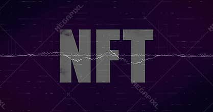 Flickering glitch syncing waveform forming NFT letters filling with falling skydiver showing data