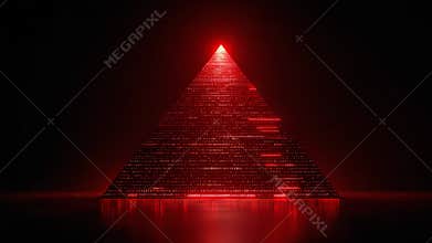 Illuminated Geometry: A Mesmerizing Pyramid Structure Radiating Red Light in a Darkened Space, Showcasing Innovative Design and