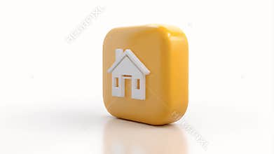 Home Icon on Yellow Cube, Simple Design for Real Estate and Housing