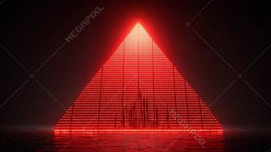 A Mesmerizing Red Illuminated Pyramid Constructed from Digital Elements, Reflecting a Futuristic and Technological Aesthetic