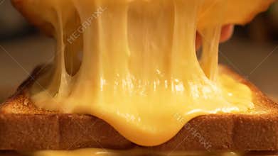 Grilled Cheese Sandwich Drips With Melted Cheese as a Finger Presses Down on the Toasted Bread
