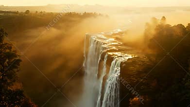 Amazing Victoria Falls at Sunset, Zambia During Dry Season