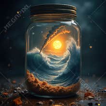 Fantasy Beach Scene Contained in Fishbowl