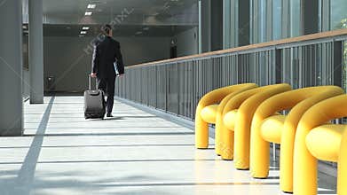Businessman walking with trolley