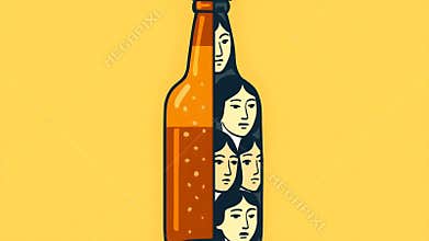 alcoholism concept: women trapped inside a bottle