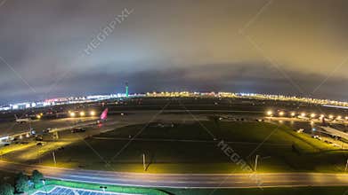 Airplane Time Lapse Airport Fisheye Pan
