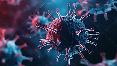 Microscopic view of virus cells showing connections spreading infection