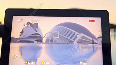Camera recording futuristic architecture of City of Arts and Sciences