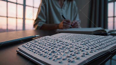Braille book open on a desk, providing tactile reading for a person with visual impairment, highlighting education and