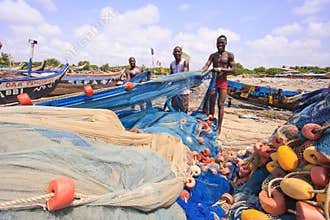 ACCRA, GHANA � MARCH 18: Unidentified Ghanaian fishermen doing t