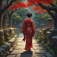 Elegant Stroll Under Full Moon in Cultural Setting