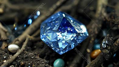 Discovering a Beautiful Blue Diamond in the Earth Near Some Twigs
