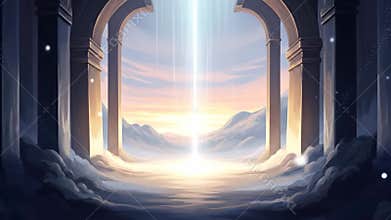 Arched structure with light beam clouds sky and serene atmosphere