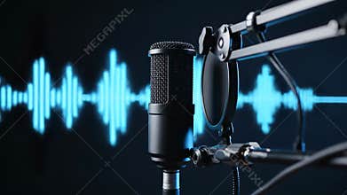 Professional condenser microphone capturing audio sound wave