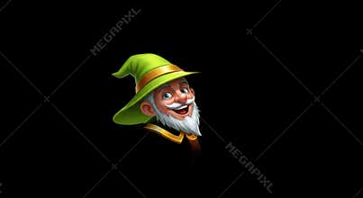 Cartoon Wizard Head with Green Hat