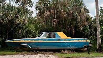 Abandoned Vintage Boat in Tropical Paradise Good Resolution Stock Photo