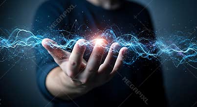 Hand holding digital data network connection technology innovation future concept ai iot