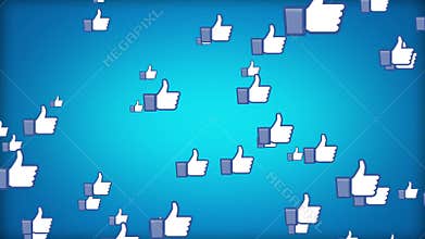 Multiple Thumbs Up flying in 3d space