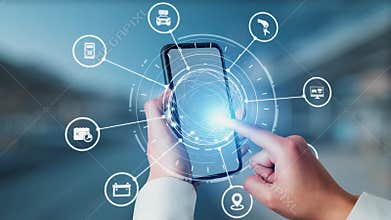 Online car rental service with digital booking and vehicle sharing icons Gist