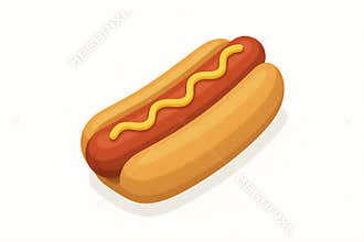 Cartoon Hot Dog with Mustard on Bun raster