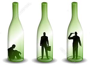 Alcoholism Man in a Wine Bottle