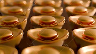 A 3d animation of straight rows of golden yuan bao or sycee.