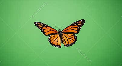 Monarch Butterfly Isolated on Green Screen Backdrop Featuring Orange Wings and Black Markings for Wildlife Preservation