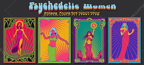 Psychedelic Art Women Poster Set