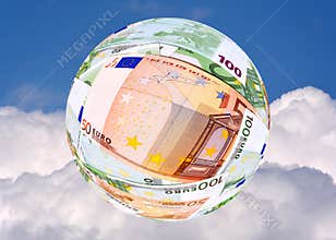 Euro ball over cloudy sky
