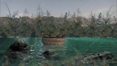 Baby Moses in the Ark of bulrushes Basket Floating in the River Nile
