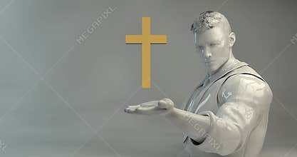 Christian Cross with Man Praying as a Concept