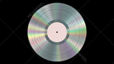 Iridescent Realistic Platinum Vinyl Record On Black Background With Alpha Channel. Seamless Looped.