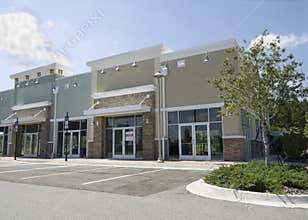 Empty pastel strip mall