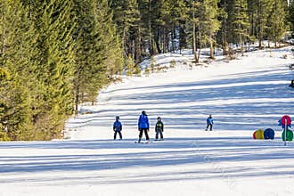 FAIRMONT HOT SPRINGS, CANADA - MARCH 16, 2020: freeride skier going down hill