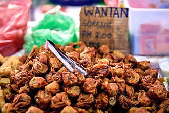 Fried Wantan - traditional asian street food. Asian, Indian and Chinese street food