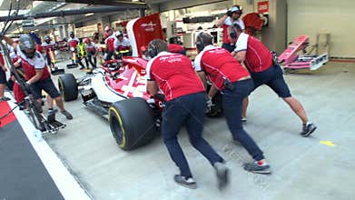 Alpha Romeo F1 Team pit stop at Formula 1 Grand Prix of Russia 2019
