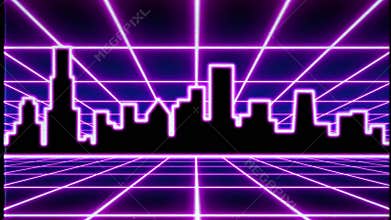Animated 1980s City Skyline 8 Bit Graphic VHS