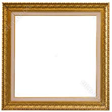 Beautiful golden picture frame vintage carved gilded border antique for interior decoration on white background, Concept gallery