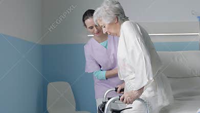 Nurse helping a senior woman at the hospital