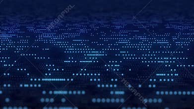 Abstract dark blue digital grid data communication technology background binary code dot running information analyze