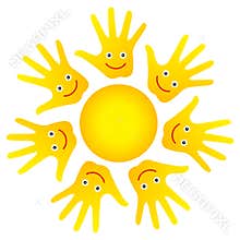 Happy faces hands sun