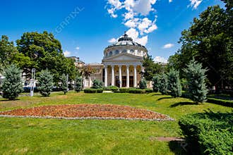 Perfect summer day at Romanian Athenaeum in Bucharest