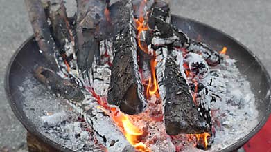 Burning charcoal in a fireplace