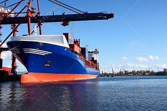Docked cargo or container ship