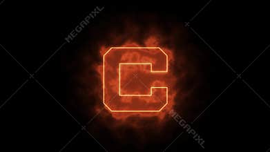 Alphabet in flames - letter C on fire - drawn with laser beam on black background