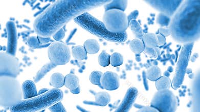 Animation floating through blue microbes, healthy microbiome