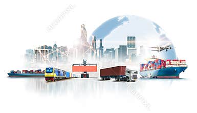 Global business logistics import export on white background