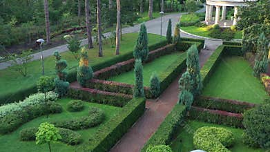 French garden in central Buchan city park of topiary art.